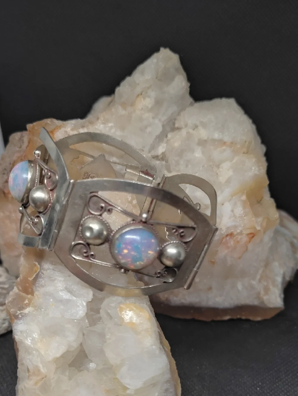 Hecho En Mexico Silver Opalescene Cabachon Panel Bracelet - - Picture 4 of 7
